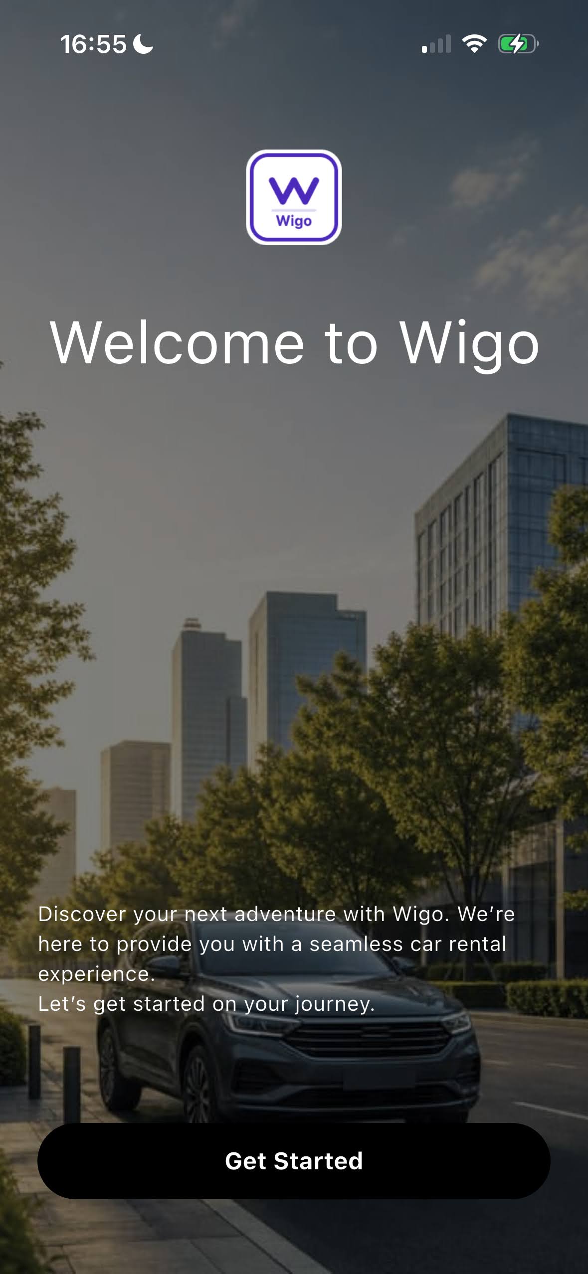 &Eacute;cran d'accueil de l'application Wigo